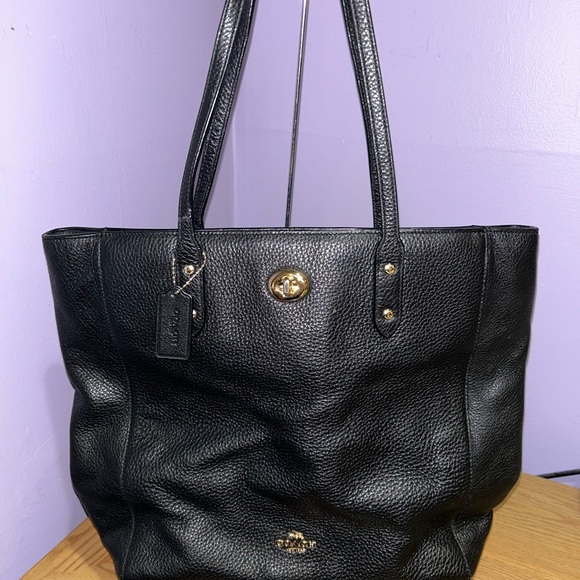 Coach Black Pebbled Leather Town Tote 12184 - Picture 1 of 5
